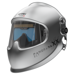 panoramaxx clt - silber: Schweisshelm mit Crystal Lens Technology und farbrealistischer Panoramasicht, variable Schutzstufe mit ShadeTronic® 2.0/4-12 (manuell 7-12), Öffnungsverzögerung mit FadeTronic, Schleifmodus, Empfindlichkeitsregulierung, optrel re-