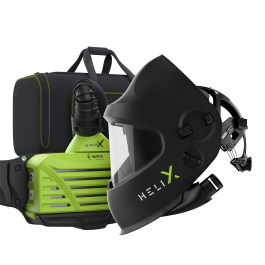 Ready to weld package helix pure air quattro schwarz - Frischluft Slide Up Schweiss- /Schleifhelm ohne Industrieschutzhelm und e3000X (ATEX) Gebläseatemschutzgerät grün, 18h Power Batterie, parking buddy und e3000/X Tasche