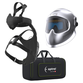 Ready to weld package panoramaxx clt silber + swiss air Atemschutzsystem komplett mit control panel, inkl. Komfort-Halbmaske: bestehend aus Halbmaske und Schlauchsystem inkl Kopf- und Nackenband, Gebläseeinheit, Schultertrageeinheit, Ladegerät, Aufbewahru