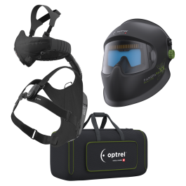 Ready to weld package panoramaxx quattro + swiss air Atemschutzsystem komplett mit control panel, inkl. Komfort-Halbmaske: bestehend aus Halbmaske und Schlauchsystem inkl Kopf- und Nackenband, Gebläseeinheit, Schultertrageeinheit, Ladegerät, Aufbewahrungs
