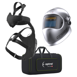 Ready to weld package crystal2.0 silber + swiss air Atemschutzsystem komplett mit control panel inkl. Komfort-Halbmaske: bestehend aus Halbmaske und Schlauchsystem inkl Kopf- und Nackenband, Gebläseeinheit, Schultertrageeinheit, Ladegerät, Aufbewahrungsta