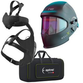 Ready to weld package helix quattro schwarz - Slide Up Schweiss- /Schleifhelm mit Industrieschutzhelm schwarz und swiss air mit control panel, inkl. Komfort-Halbmaske: bestehend aus Halbmaske und Schlauchsystem inkl. Kopf- und Nackenband, Gebläseeinheit, 