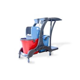 Doppelfahrwagen mit 2 x 25 l Eimer, Moppresse, Utensil- ,behälter, Müllsackhalterung, Mophalter + Ablage   ST-2004*