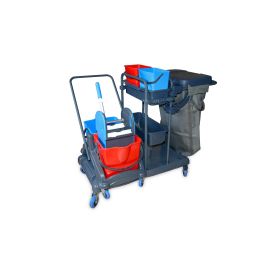 Reinigungswagen 2x5l mit Doppelfahrwagen 2x18l Eimer ,Mopp-Presse, Mophalterung, Utensilbehälter und