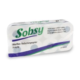 Toilettenpapier 3-lagig, 250 Blatt ,Zellstoff weiß, 9 x 8 Rollen