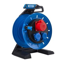 HEDI Vollkunststoff-Drehstromkabeltrommel Generation 7 Champion Ø 290 mm leer, 1x CEE-Steckdose 5x16 A / 400 V,  2x Schutzkontakt-Steckdosen 250 V, Thermoschutzschalter