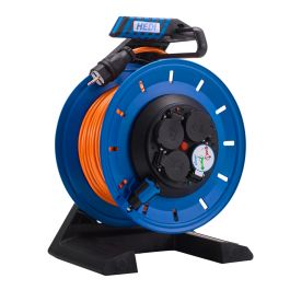 HEDI Vollkunststoff-Kabeltrommel Generation 7 Champion Ø 290 mm mit Schleifring 33 m H07BQ-F 3G2,5 mm² in orange, 4-fach Schutzkontakt-Steckdose 250 V, Thermoschutzschalter, HEDI Diagnosesystem DiagS, IP54